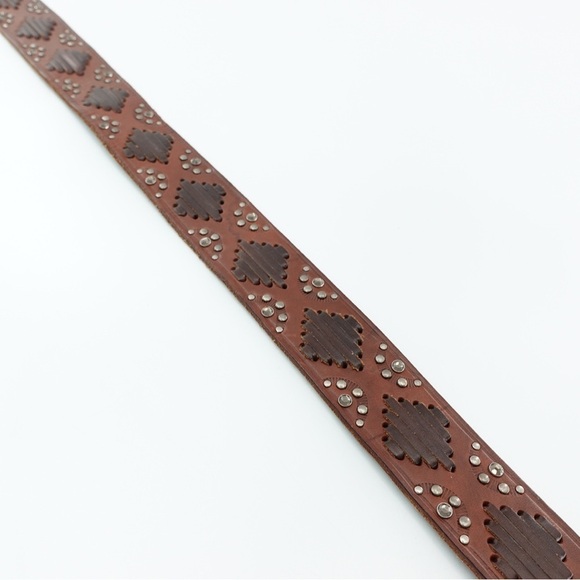 Abercrombie & Fitch Sz S/M Brown Leather Belt Studs Rhinestones Bling Boho Lace - Picture 5 of 12